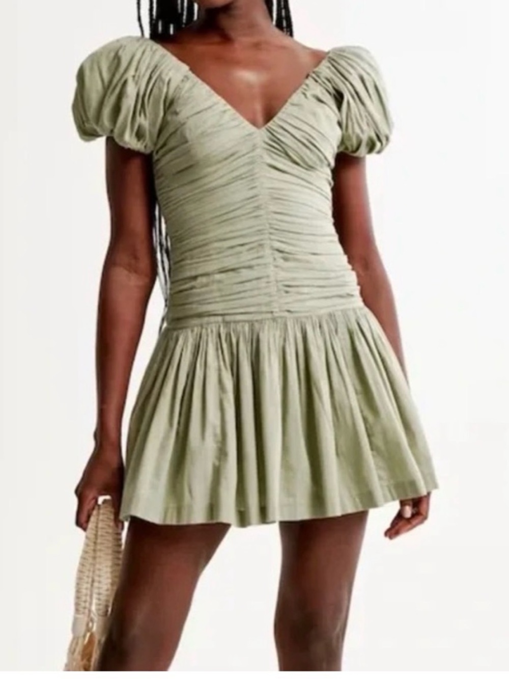 Abercrombie & Fitch Drama Puff Sleeve Ruched Mini Dress Medium